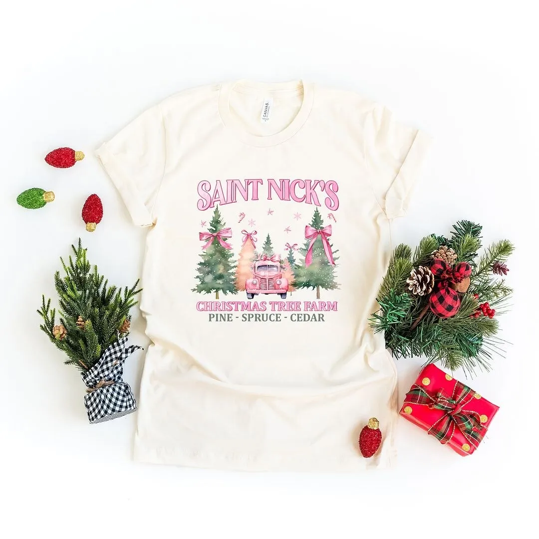 Coquette St. Nick's Tree Farm Short Sleeve Crewnneck Tee sold by Zulily