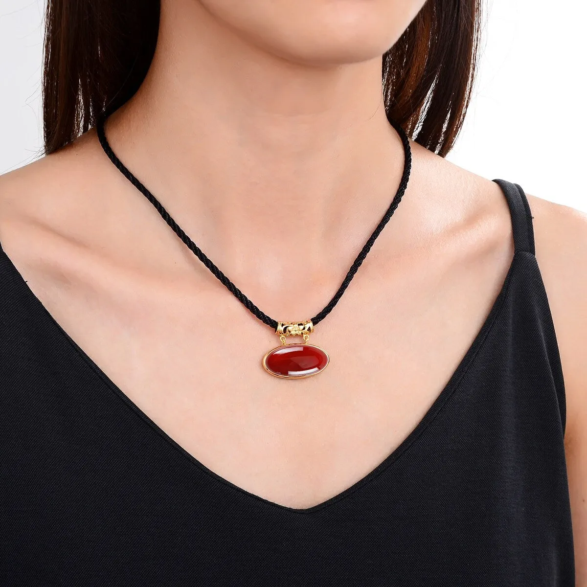 Gold Over Sterling Silver Carnelian Solitaire Pendant with 18" Black Cord and 2" Extension sold by Zulily product image thumbnail 4