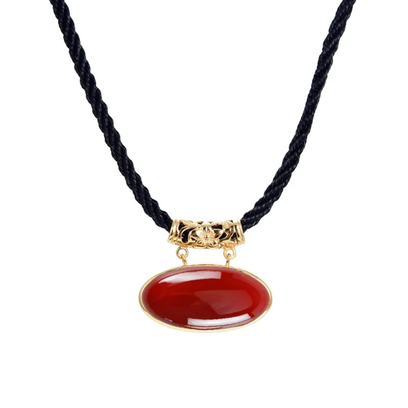 Gold Over Sterling Silver Carnelian Solitaire Pendant with 18" Black Cord and 2" Extension sold by Zulily