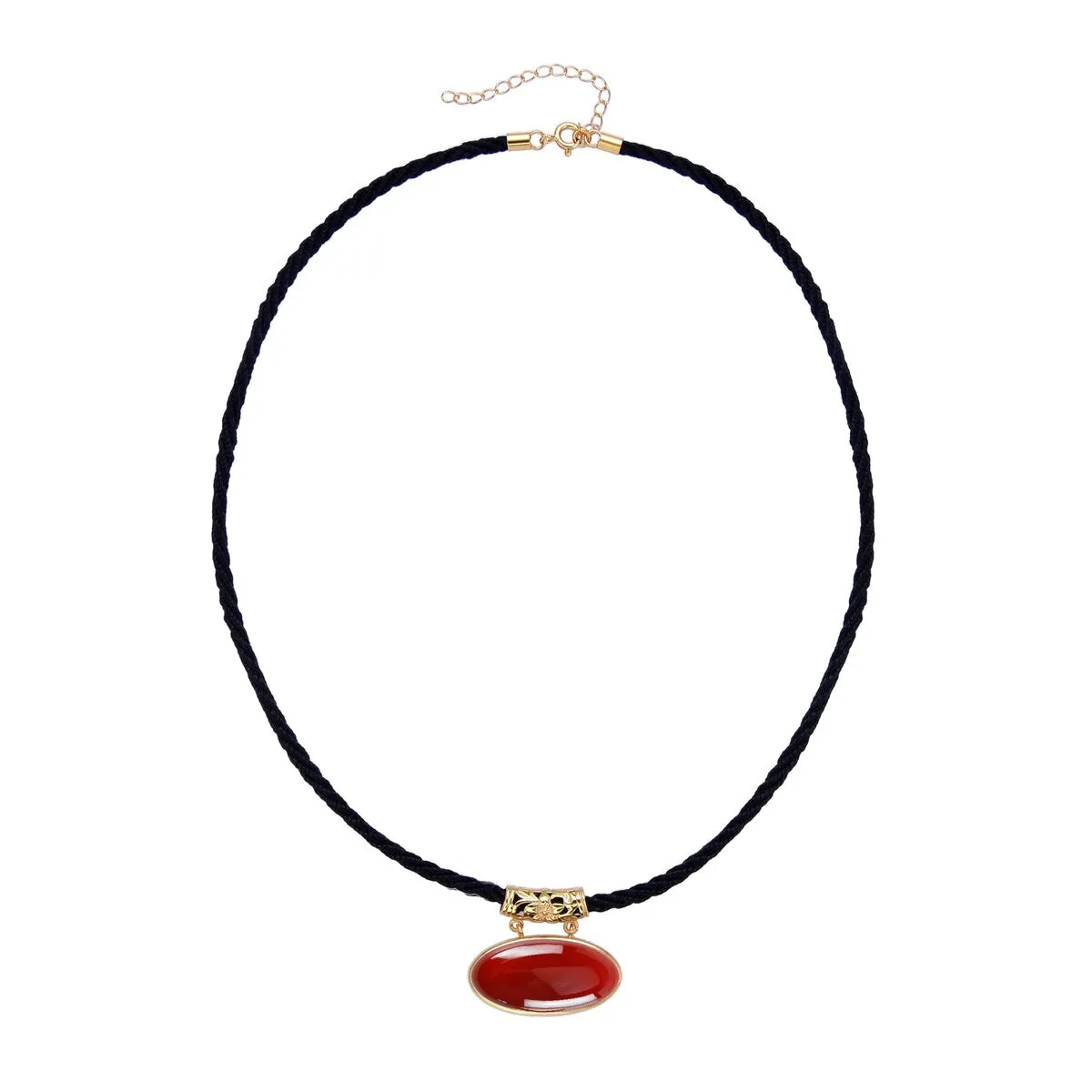 Gold Over Sterling Silver Carnelian Solitaire Pendant with 18" Black Cord and 2" Extension sold by Zulily product image thumbnail 2