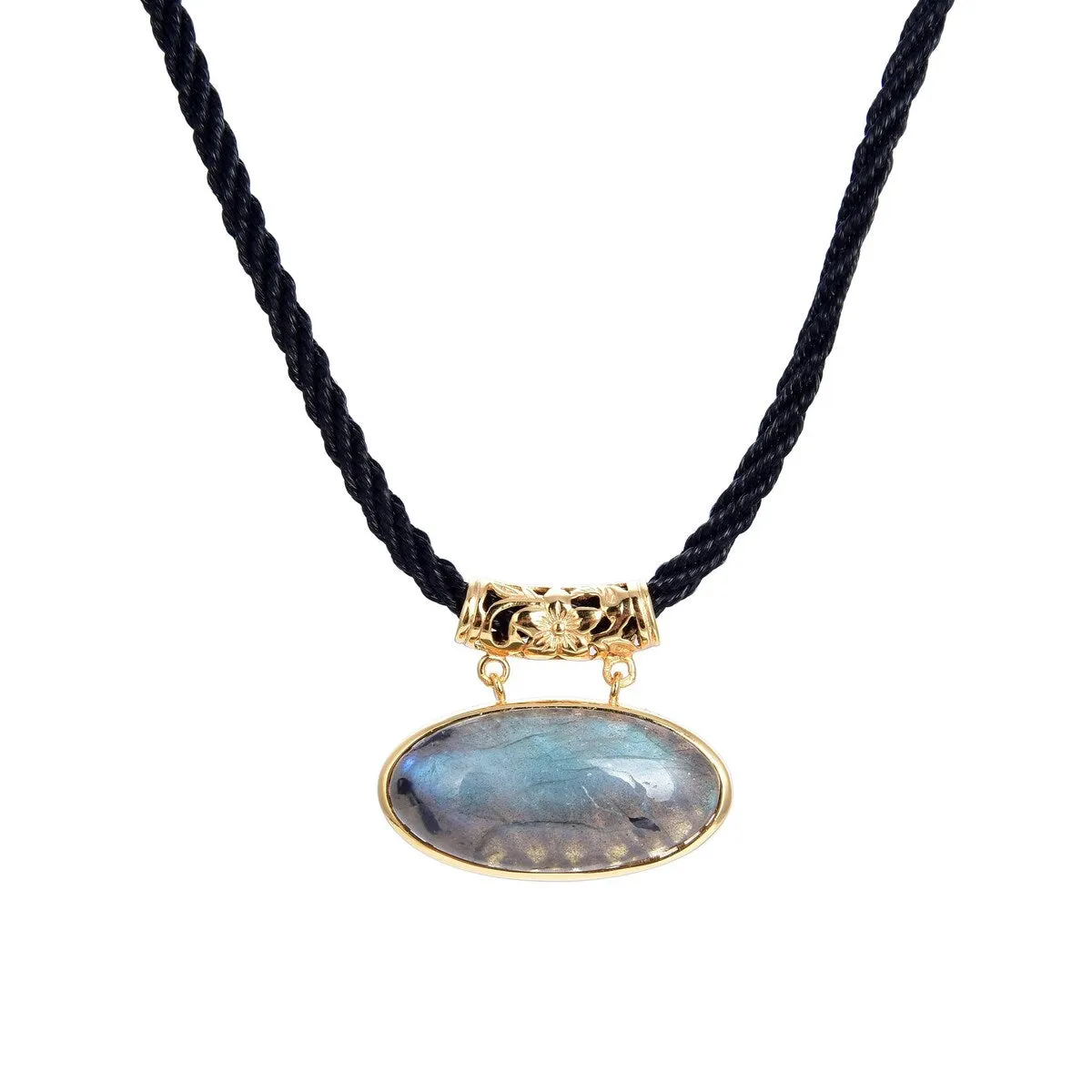 Gold Over Sterling Silver Labradorite Pendant with 18" Black Cord and 2" Extension sold by Zulily