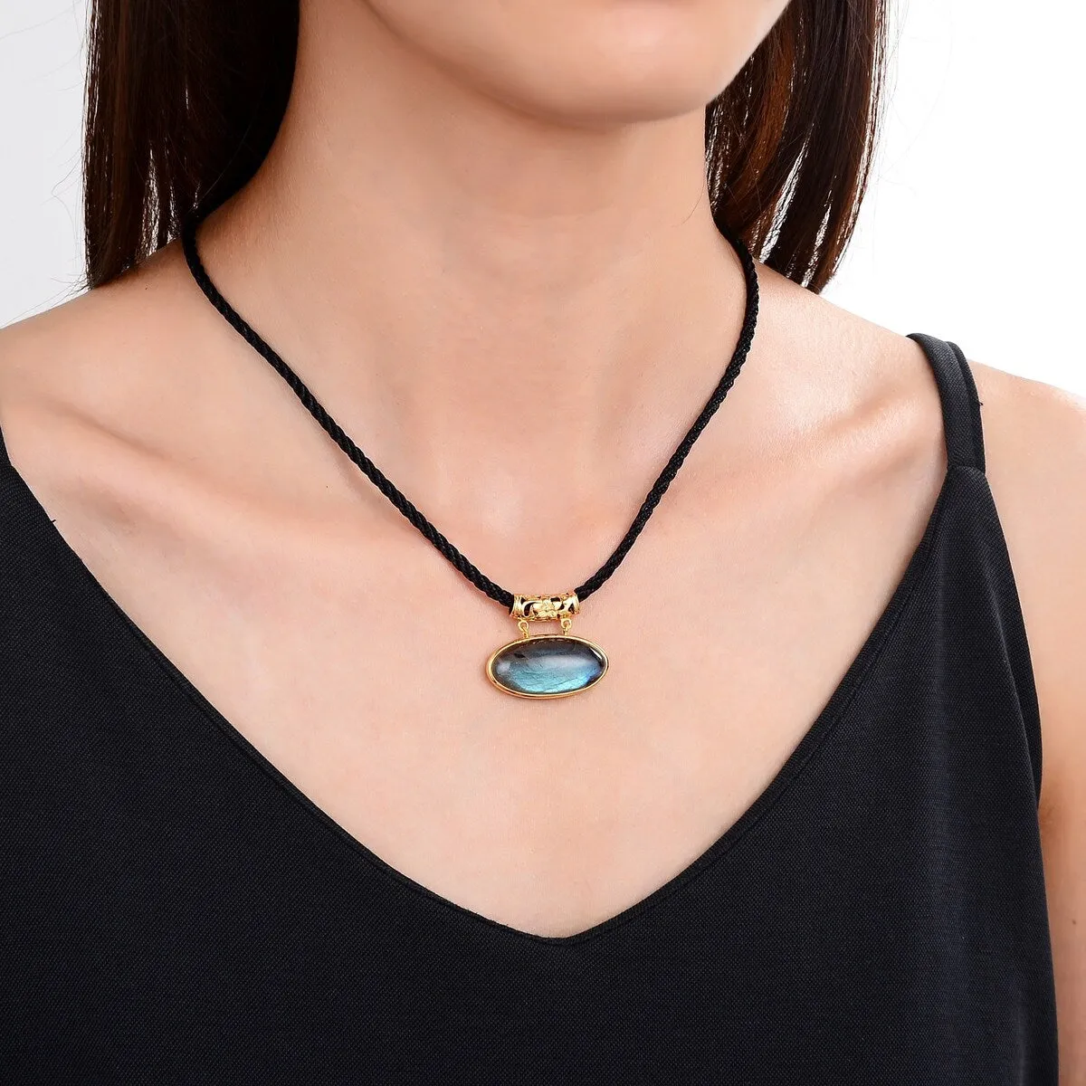 Gold Over Sterling Silver Labradorite Pendant with 18" Black Cord and 2" Extension sold by Zulily product image thumbnail 4