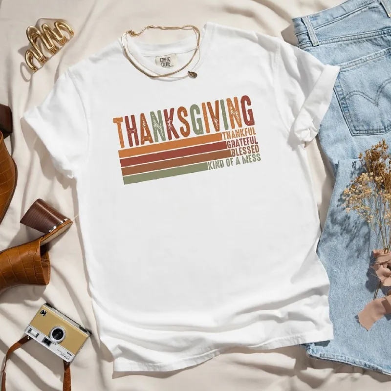 Thanksgiving Stripe Distressed Garment Dyed Tee sold by Zulily