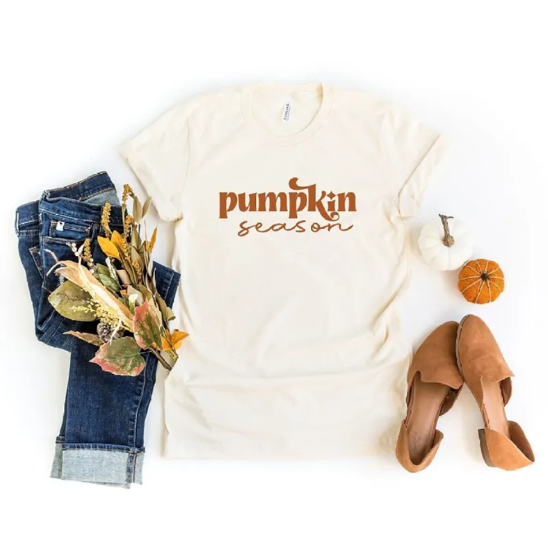Pumpkin Season Cursive Short Sleeve Crewnneck Tee sold by Zulily