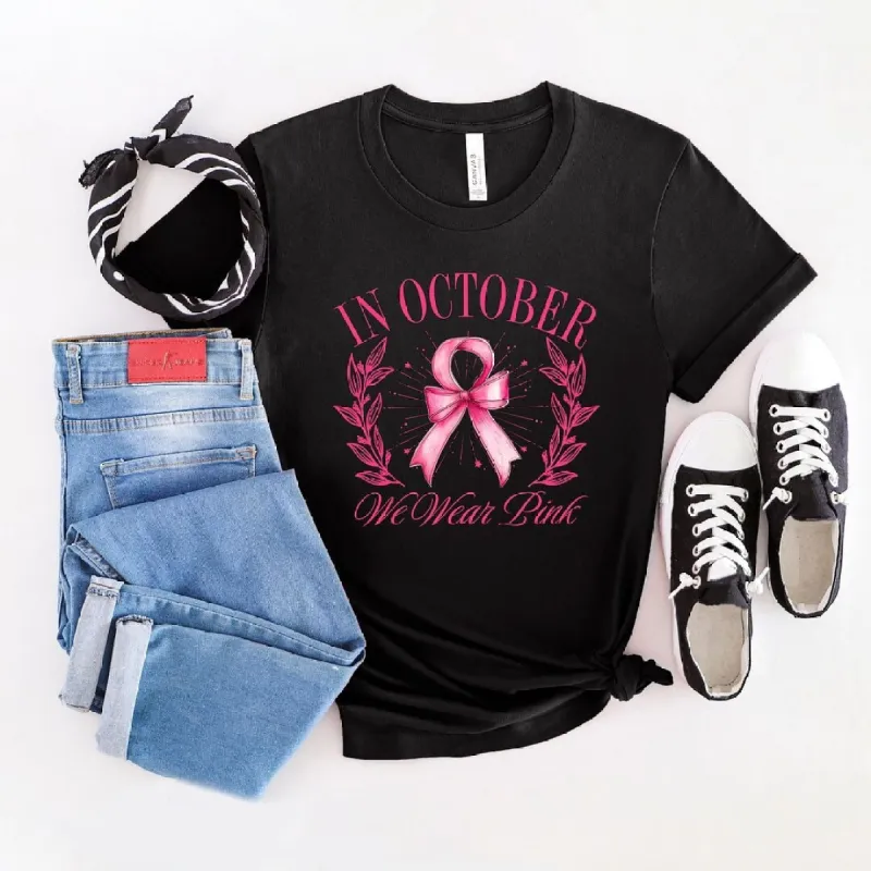 Coquette October We Wear Pink Short Sleeve Crewnneck Tee sold by Zulily