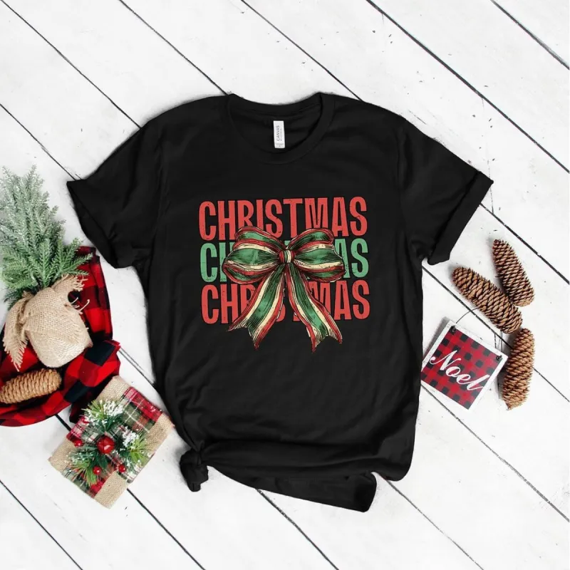Coquette Christmas Stacked Short Sleeve Crewnneck Tee sold by Zulily