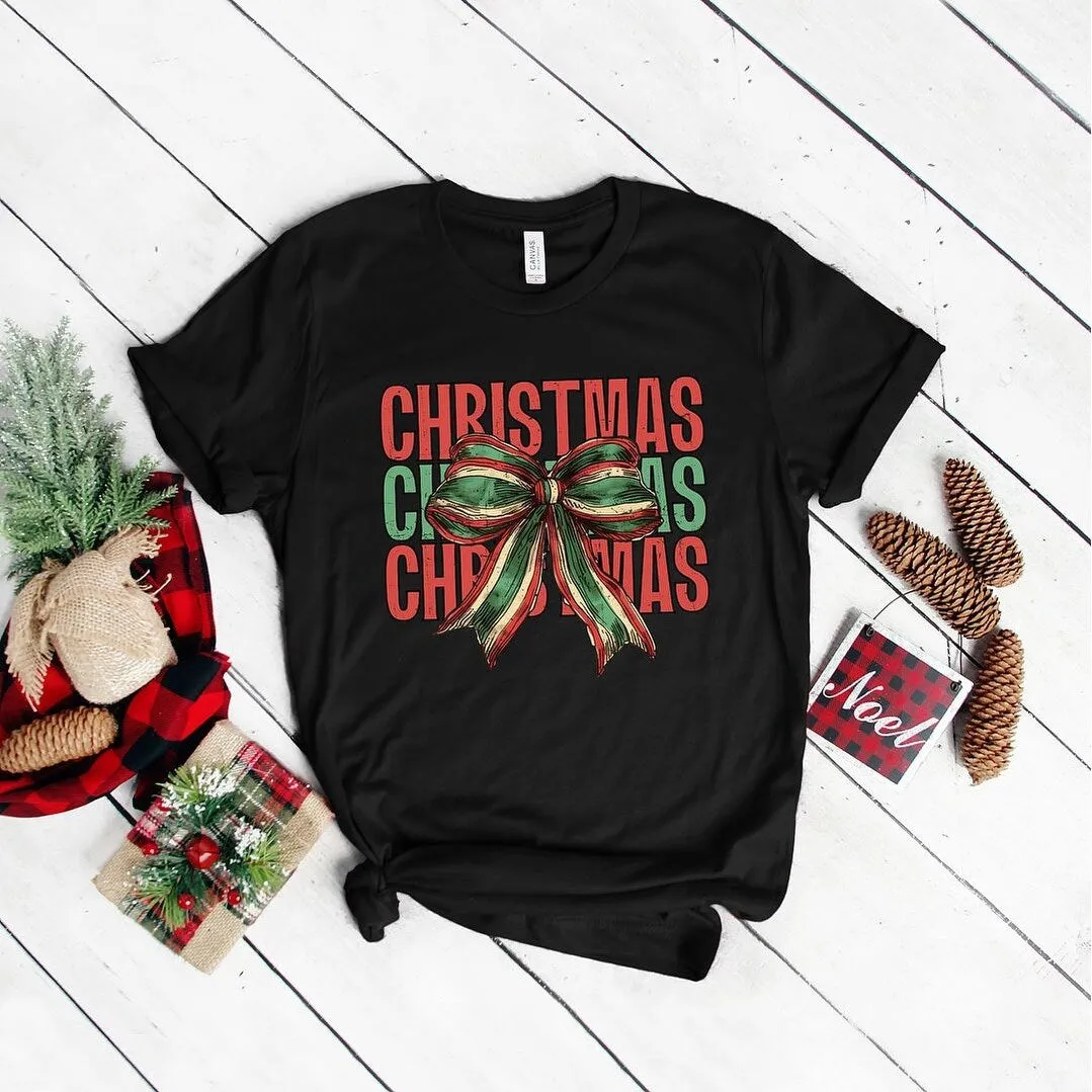 Coquette Christmas Stacked Short Sleeve Crewnneck Tee sold by Zulily
