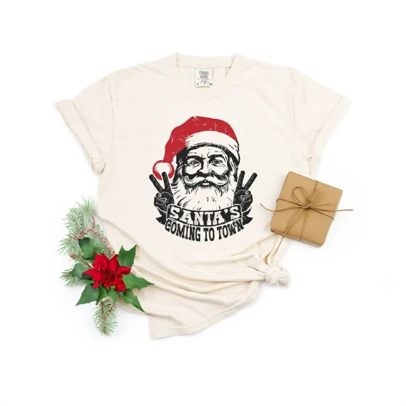 Santa's Coming to Town Peace Garment Dyed Tee sold by Zulily