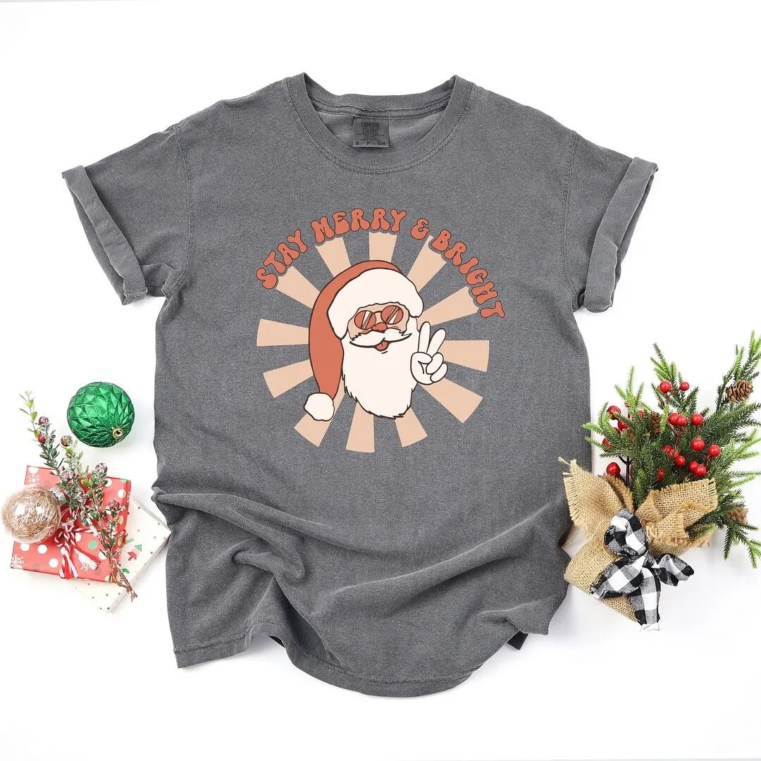 Stay Merry and Bright Santa Garment Dyed Tee sold by Zulily