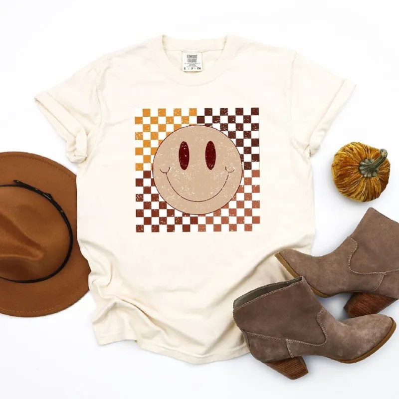 Fall Checkered Smiley Garment Dyed Tee sold by Zulily