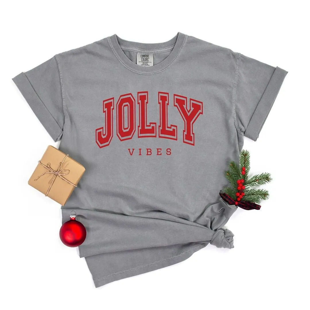 Jolly Vibes Varsity Thick Outline Garment Dyed Tee sold by Zulily