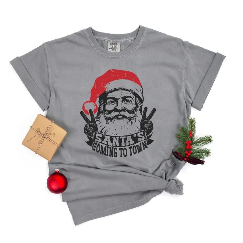 Santa's Coming to Town Peace Garment Dyed Tee sold by Zulily
