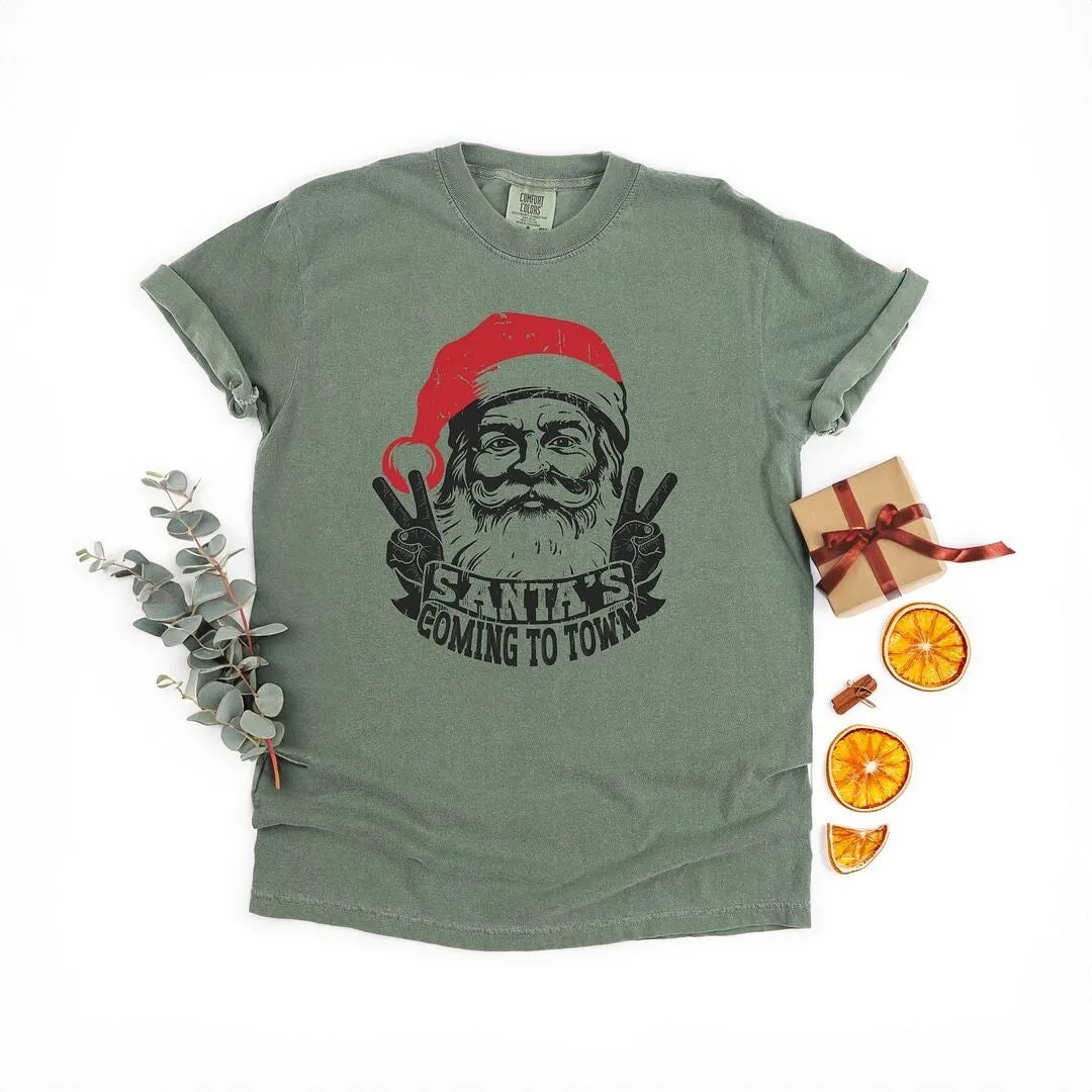 Santa's Coming to Town Peace Garment Dyed Tee sold by Zulily