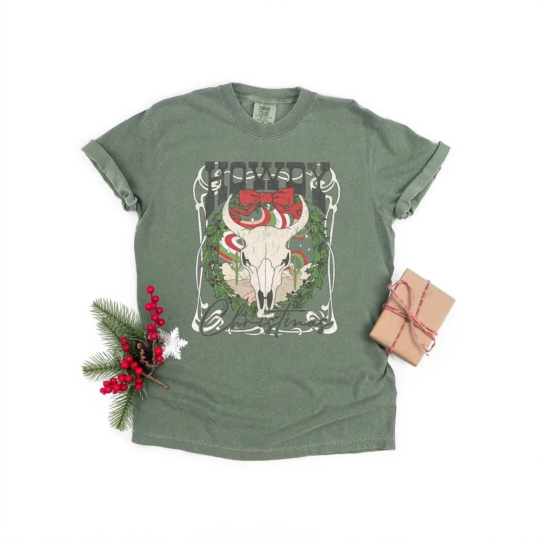 Howdy Christmas Bull Garment Dyed Tee sold by Zulily