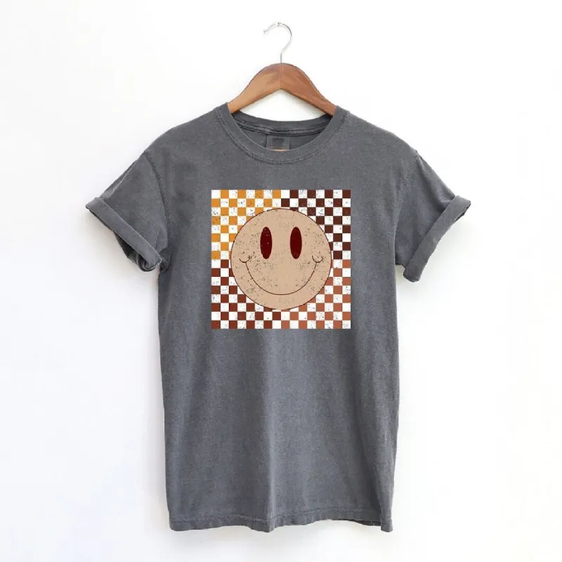 Fall Checkered Smiley Garment Dyed Tee sold by Zulily
