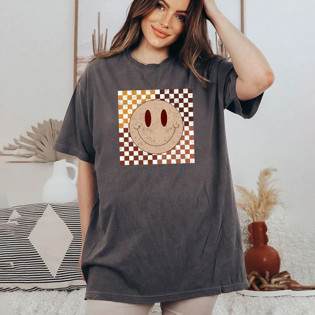 Fall Checkered Smiley Garment Dyed Tee sold by Zulily product image thumbnail 2