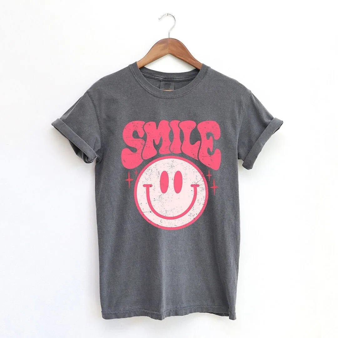Pink Distressed Smiley Garment Dyed Tee sold by Zulily product image thumbnail 2