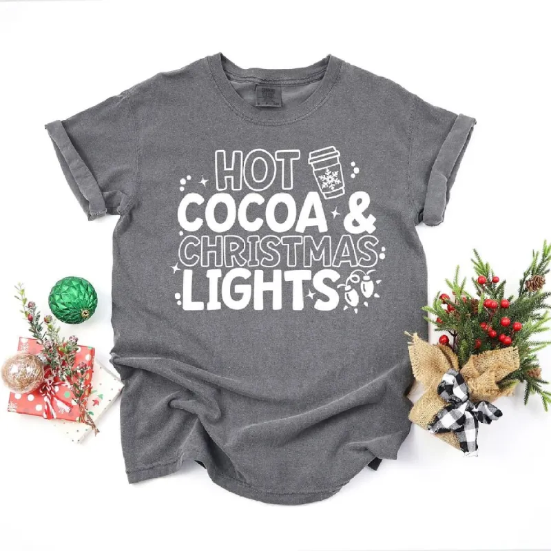 Hot Cocoa and Christmas Lights Garment Dyed Tee sold by Zulily
