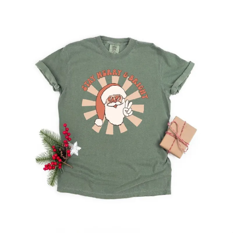 Stay Merry and Bright Santa Garment Dyed Tee sold by Zulily