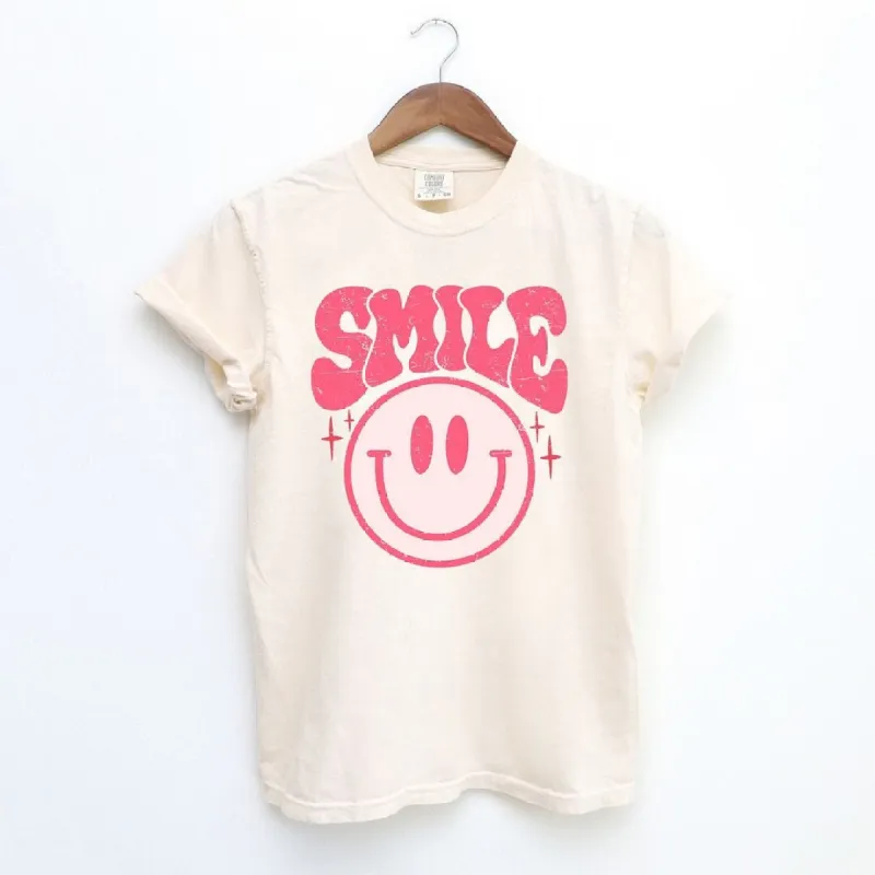 Pink Distressed Smiley Garment Dyed Tee sold by Zulily