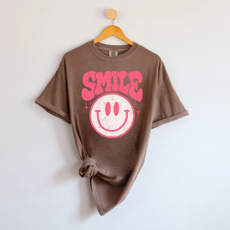 Pink Distressed Smiley Garment Dyed Tee sold by Zulily