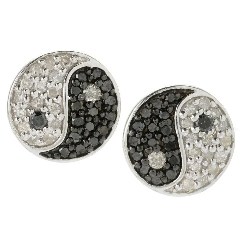 Sterling Silver Natural Black Diamond and White Diamond Yin Yang Earrings sold by Zulily