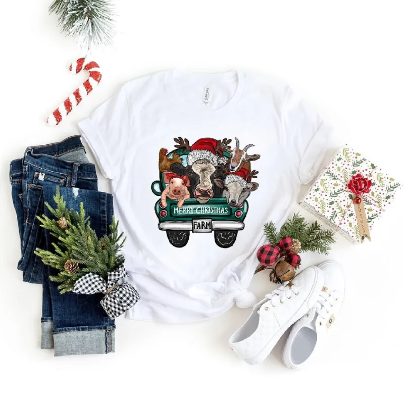 Merry Christmas Farm Truck Short Sleeve Crewnneck Tee sold by Zulily