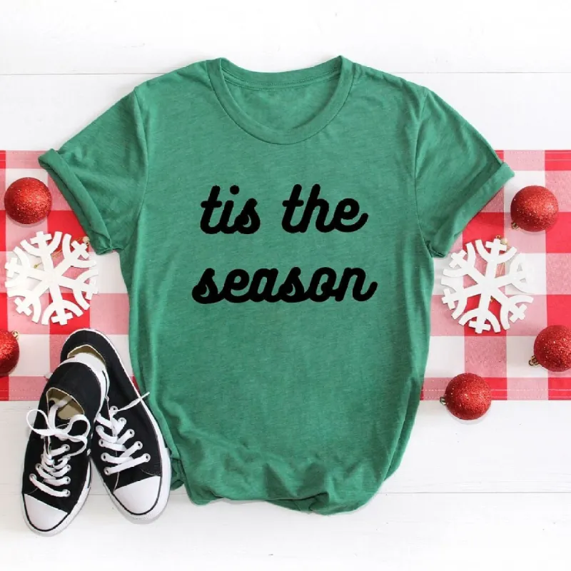 Tis The Season Bold Cursive Short Sleeve Crewnneck Tee sold by Zulily