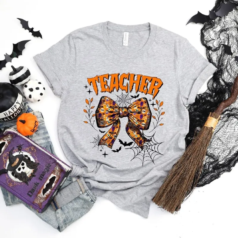 Coquette Halloween Teacher Short Sleeve Crewnneck Tee sold by Zulily