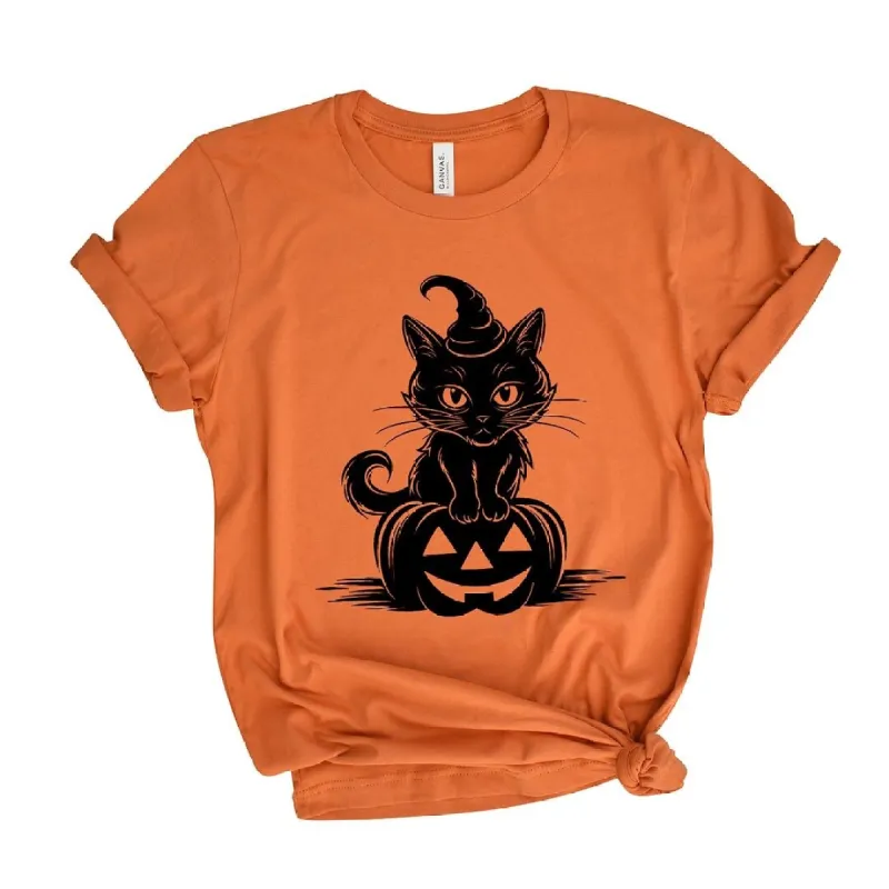 Cat Perched On A Pumpkin Short Sleeve Crewnneck Tee sold by Zulily