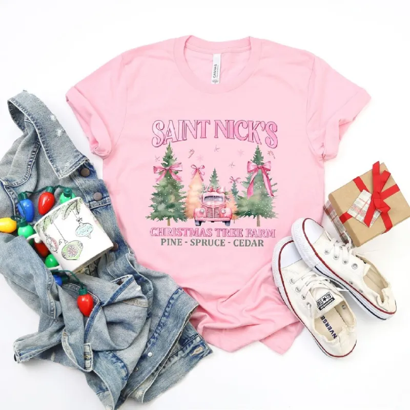 Coquette St. Nick's Tree Farm Short Sleeve Crewnneck Tee sold by Zulily