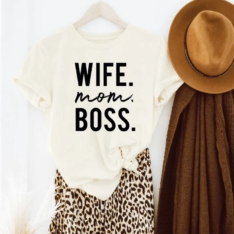 Wife Mom Boss Block Short Sleeve Crewnneck Tee sold by Zulily