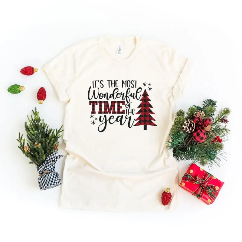 It's The Most Wonderful Time Of The Year Plaid Short Sleeve Crewnneck Tee sold by Zulily