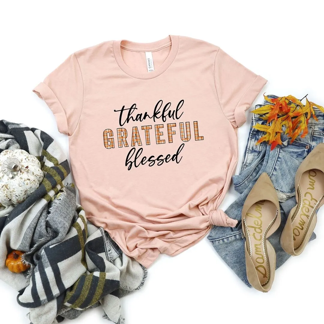 Thankful Grateful Blessed Plaid Short Sleeve Crewnneck Tee sold by Zulily product image thumbnail 4