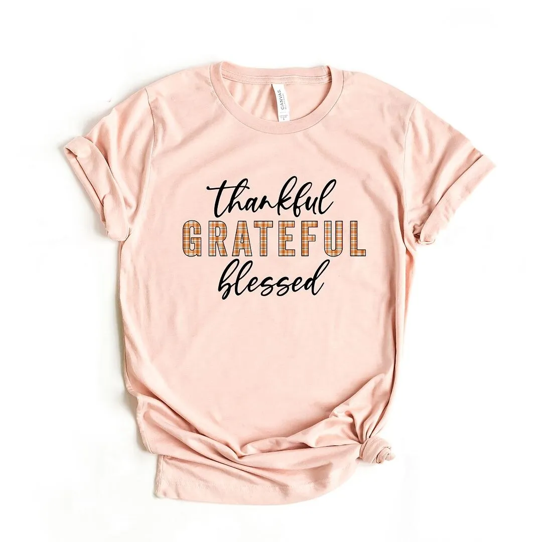 Thankful Grateful Blessed Plaid Short Sleeve Crewnneck Tee sold by Zulily product image thumbnail 5