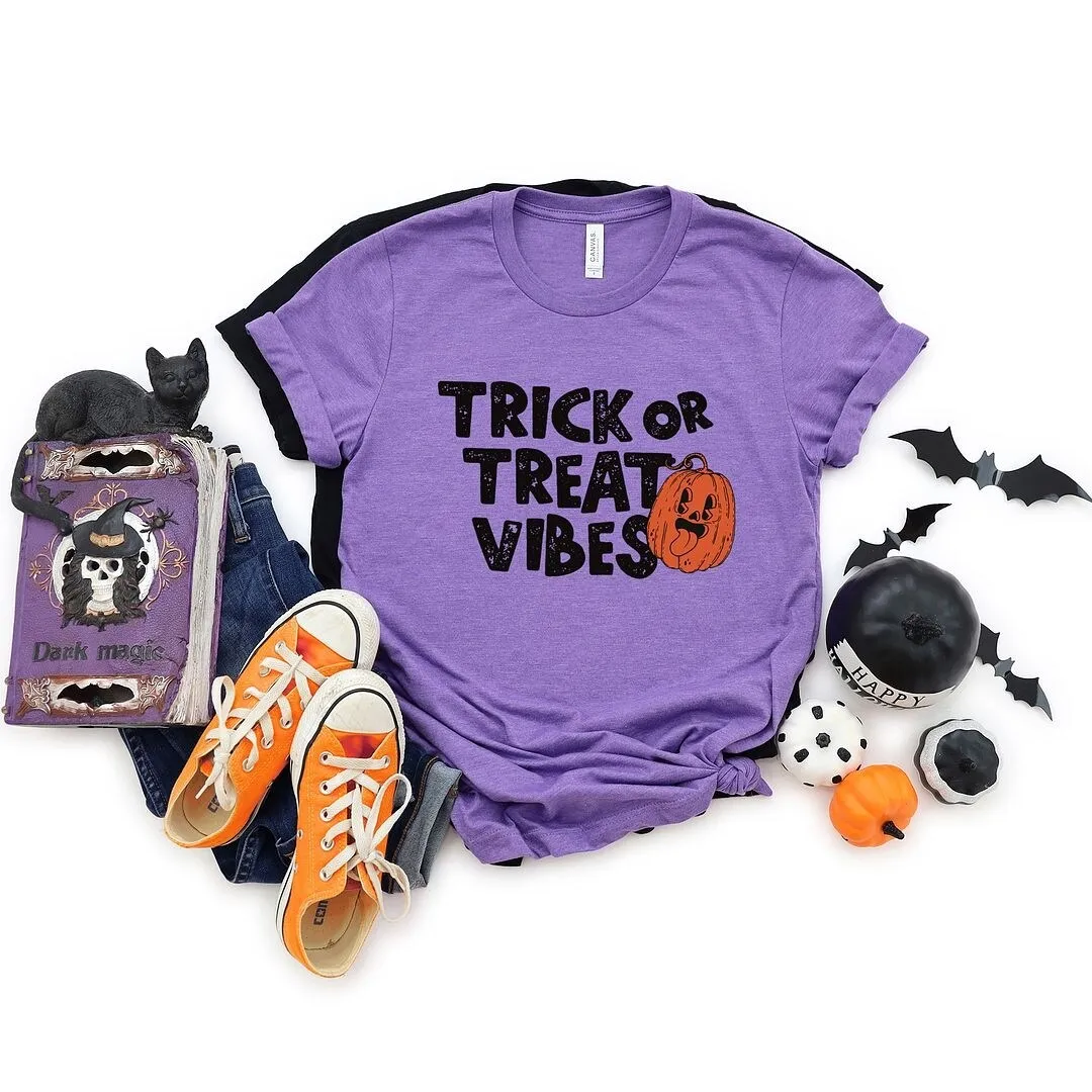 Trick or Treat Vibes Pumpkin Short Sleeve Tee sold by Zulily