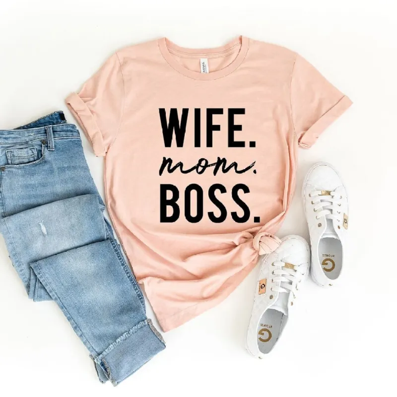 Wife Mom Boss Block Short Sleeve Crewnneck Tee sold by Zulily