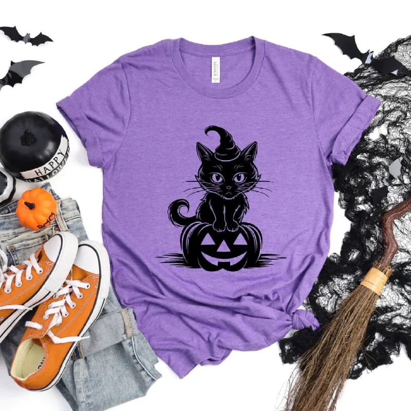 Cat Perched On A Pumpkin Short Sleeve Crewnneck Tee sold by Zulily