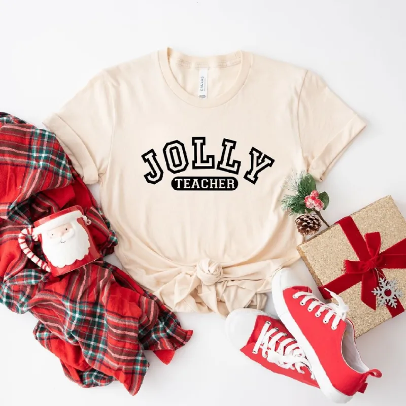 Jolly Teacher Varsity Short Sleeve Crewnneck Tee sold by Zulily