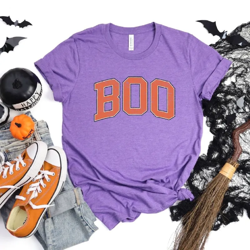 Boo Varsity Short Sleeve Crewnneck Tee sold by Zulily