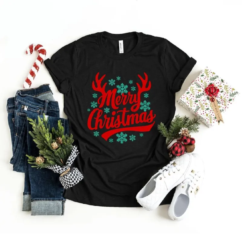 Merry Christmas Antlers Short Sleeve Crewnneck Tee sold by Zulily