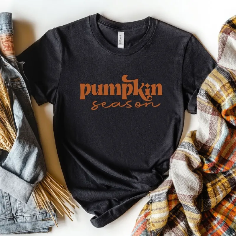 Pumpkin Season Cursive Short Sleeve Crewnneck Tee sold by Zulily