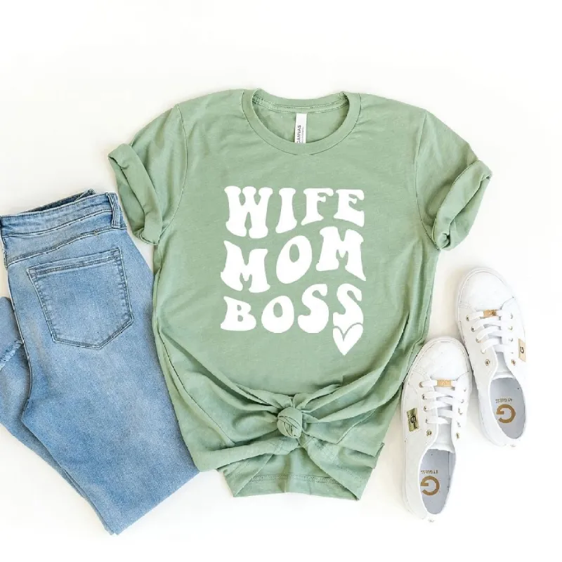 Wife Mom Boss Wavy Heart Short Sleeve Crewnneck Tee sold by Zulily