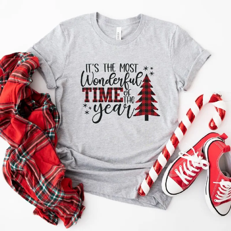 It's The Most Wonderful Time Of The Year Plaid Short Sleeve Crewnneck Tee sold by Zulily