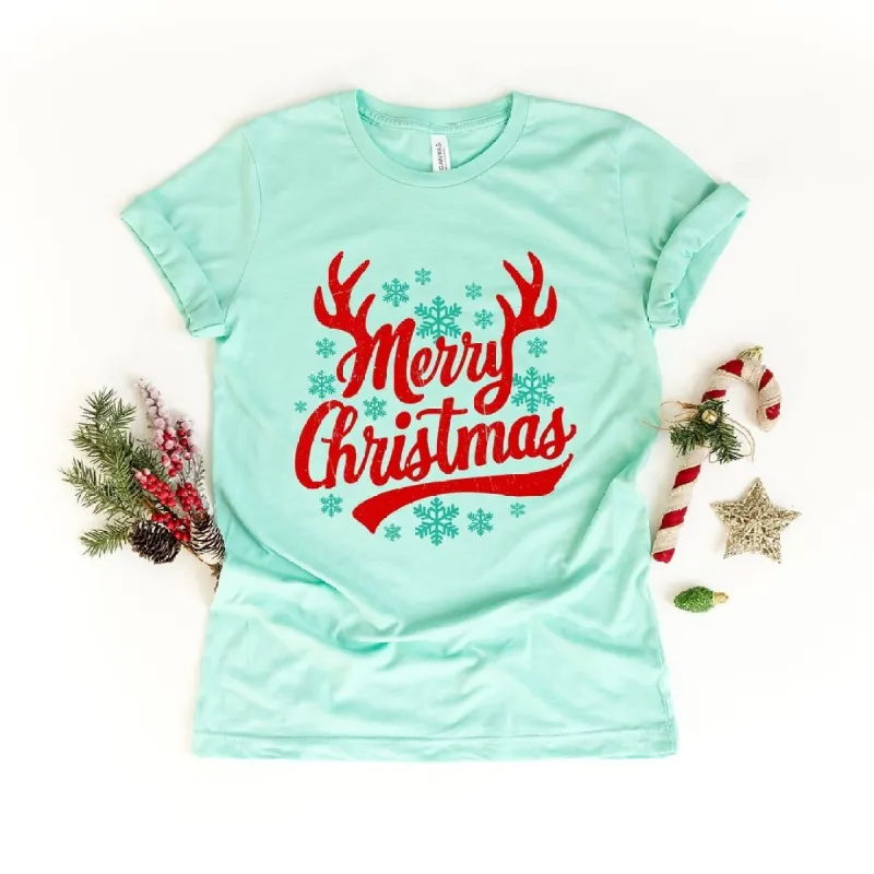 Merry Christmas Antlers Short Sleeve Crewnneck Tee sold by Zulily