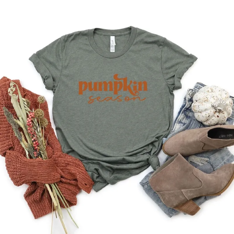 Pumpkin Season Cursive Short Sleeve Crewnneck Tee sold by Zulily
