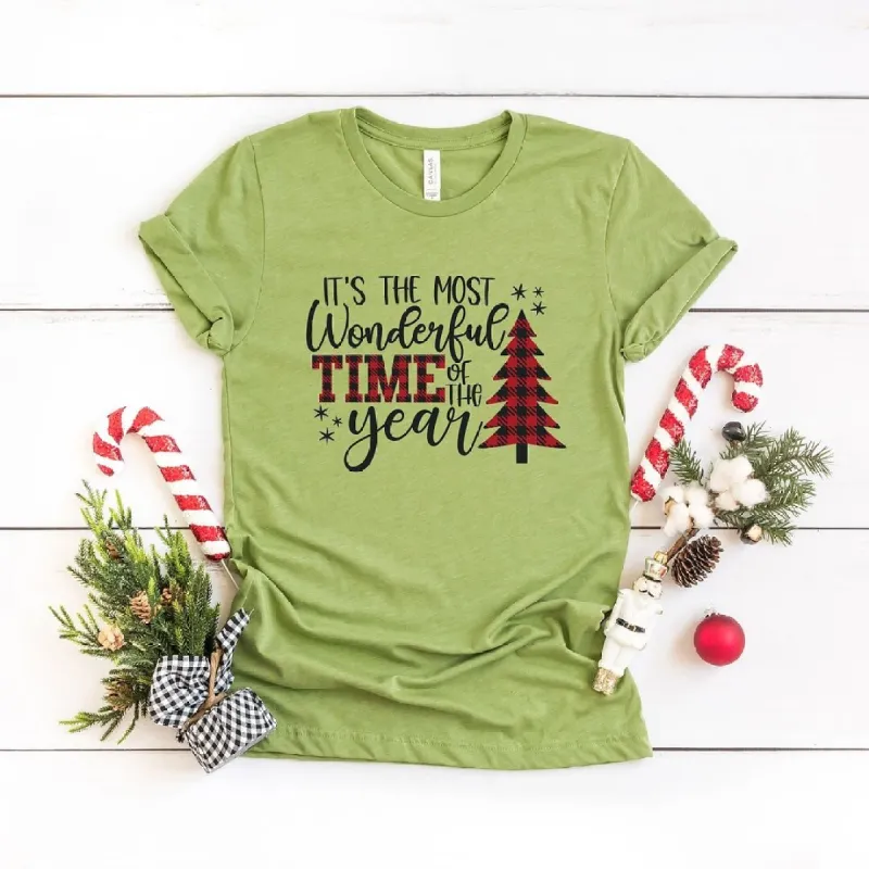 It's The Most Wonderful Time Of The Year Plaid Short Sleeve Crewnneck Tee sold by Zulily