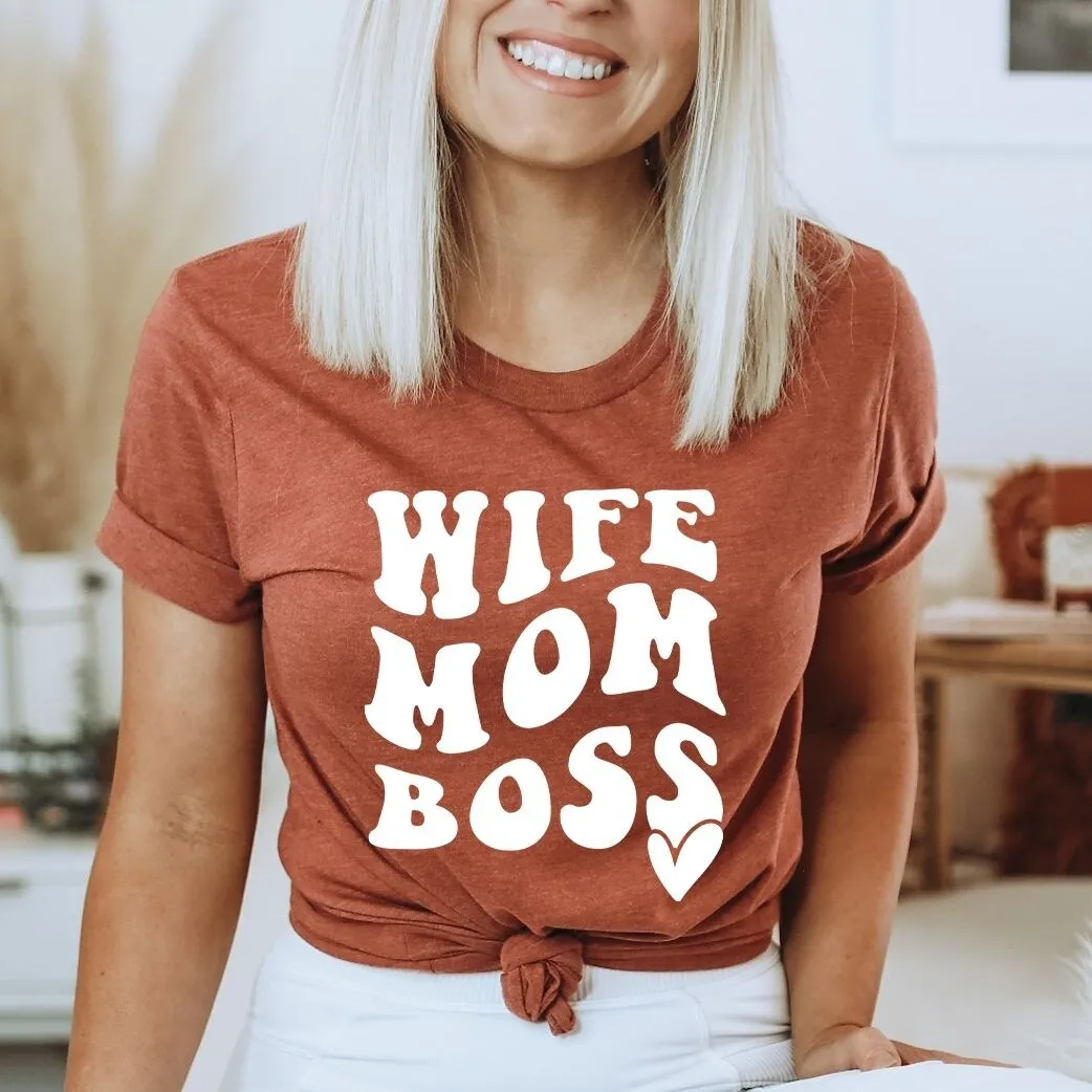 Wife Mom Boss Wavy Heart Short Sleeve Crewnneck Tee sold by Zulily product image thumbnail 3