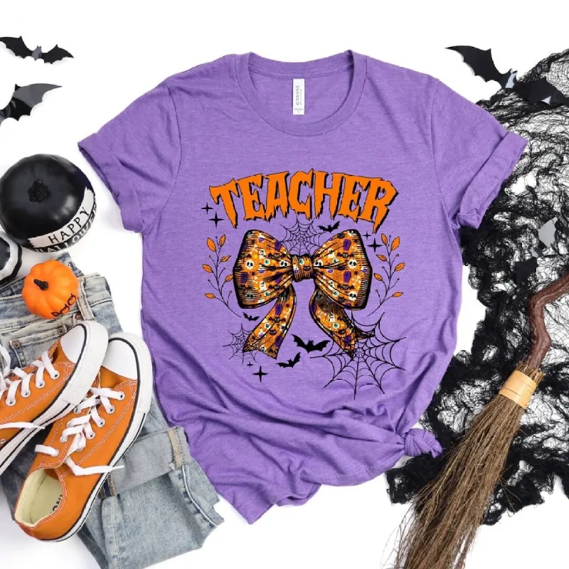 Coquette Halloween Teacher Short Sleeve Crewnneck Tee sold by Zulily