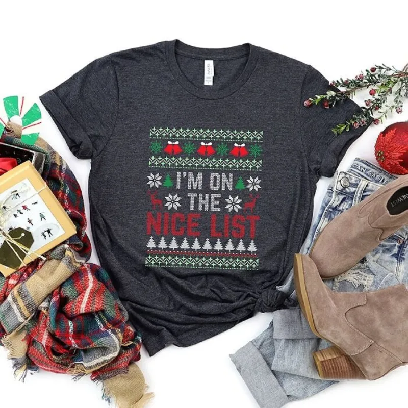 I'm On The Nice List Short Sleeve Crewnneck Tee sold by Zulily